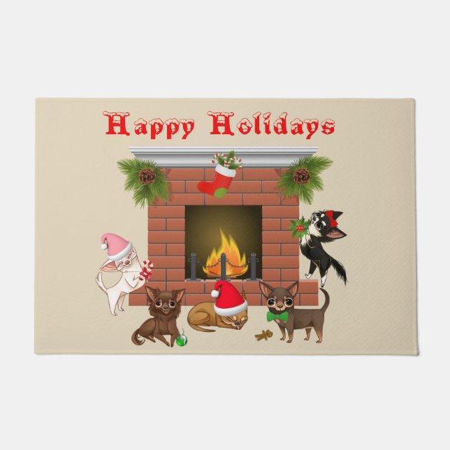 Holiday Chihuahua Christmas Door Mat (Front)