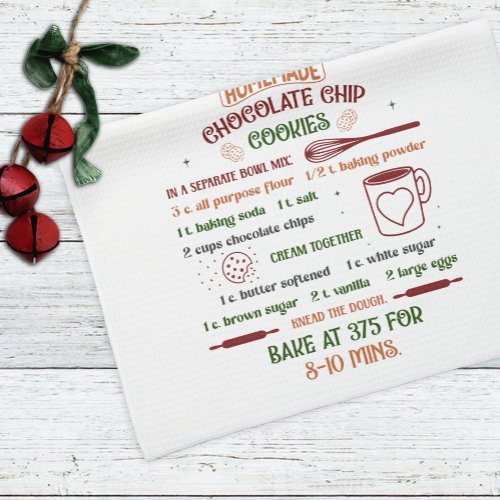 Holiday Chocolate Chip Cookie Recipe Christmas Kitchen Towel