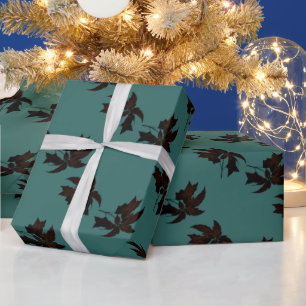 Holiday Christimas rustic poinsettia brown teal  Wrapping Paper