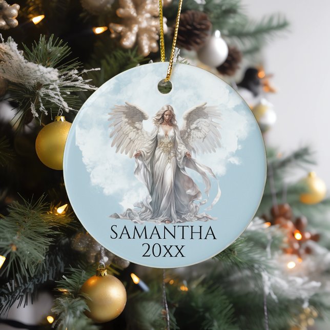 Holiday Christmas Angel Monogram Ceramic Ornament (Creator Uploaded)