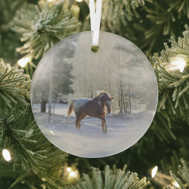 Holiday Christmas Appaloosa Horse in the Snow Glass Ornament (Insitu)