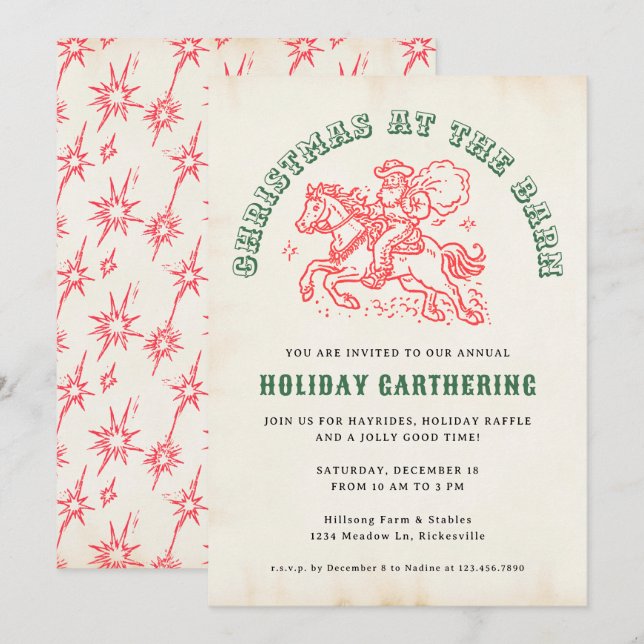 Holiday Christmas Barn Farm Ranch Santa Claus Invitation (Front/Back)