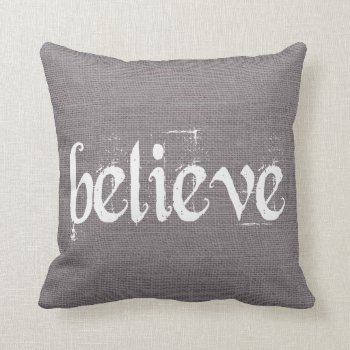 Holiday Christmas Believe Burlap Decor Throw Pillow by All_About_Christmas at Zazzle