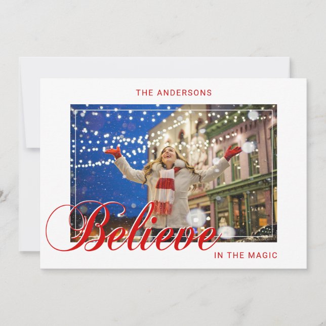Holiday Christmas BELIEVE in the Magic Red | PHOTO Card (Front)