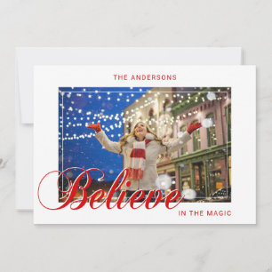 Holiday Christmas BELIEVE in the Magic Red PHOTO Card