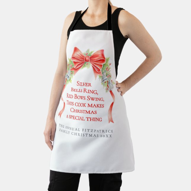 Holiday Christmas bells and bows watercolor custom Apron (Insitu)