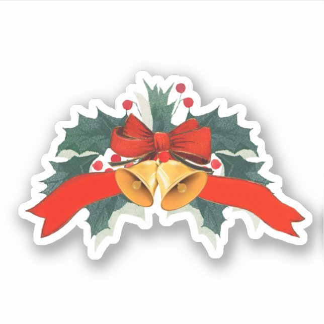 Holiday Christmas bells with holly leaves Sticker (Front)