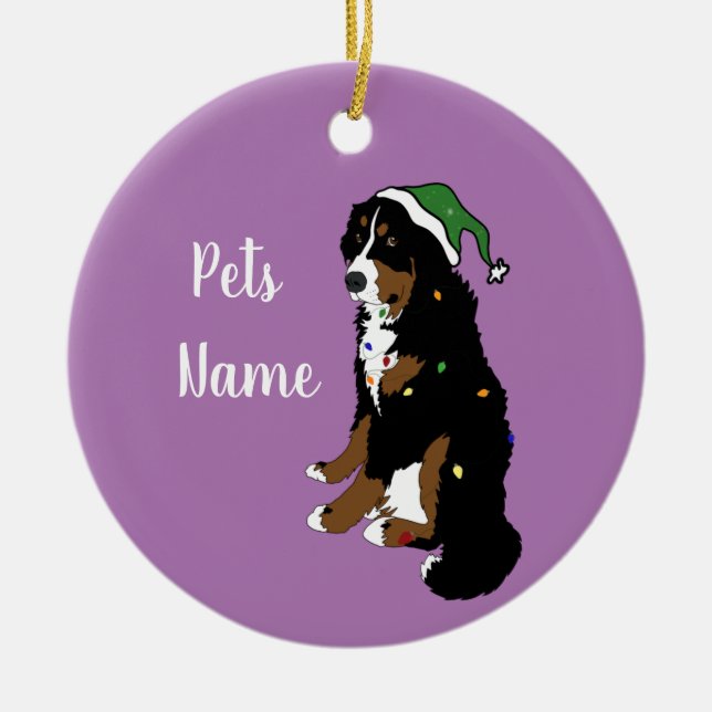 Holiday Christmas Bernese Mountain Dog Ceramic Ornament (Front)