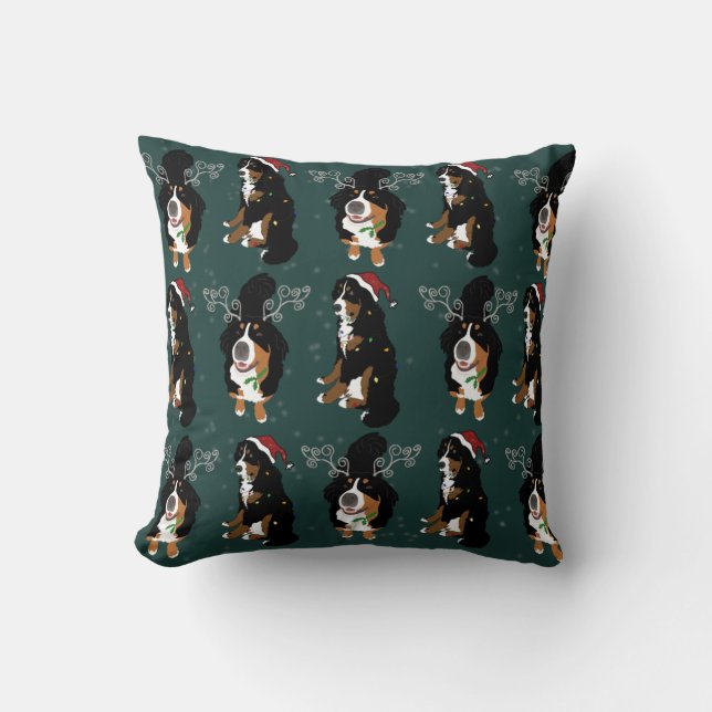 Holiday Christmas Bernese Mountain Dog  Throw Pillow (Front)