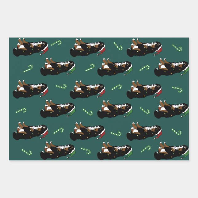 Holiday Christmas Bernese Mountain Dog Wrapping Paper Sheets (Front)