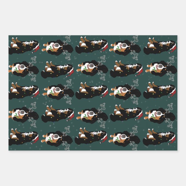 Holiday Christmas Bernese Mountain Dog  Wrapping Paper Sheets (Front)