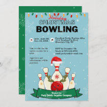 Holiday Christmas Bowling LT Blue Green Snow Party Invitation