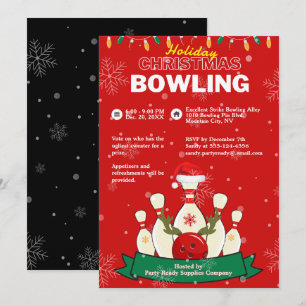 Holiday Christmas Bowling Red & Black Snow Party Invitation