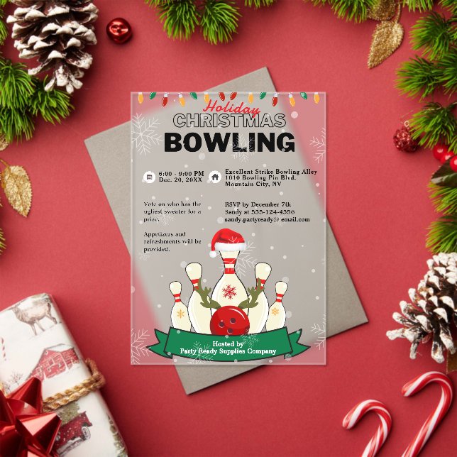 Holiday Christmas Bowling Snow Party Acrylic Invitations (Insitu (Holiday))