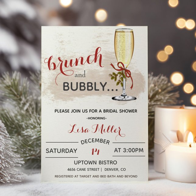 Holiday Christmas Brunch and Bubbly Bridal Shower Invitation (Creator Uploaded)