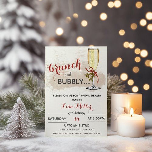 Holiday Christmas Brunch and Bubbly Bridal Shower Invitation