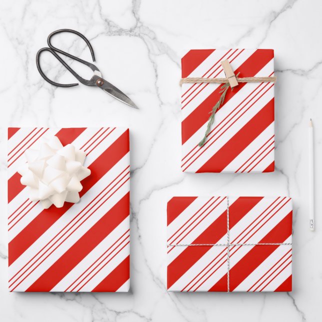 Holiday Christmas candy cane red festive stripes Wrapping Paper Sheets (Front)
