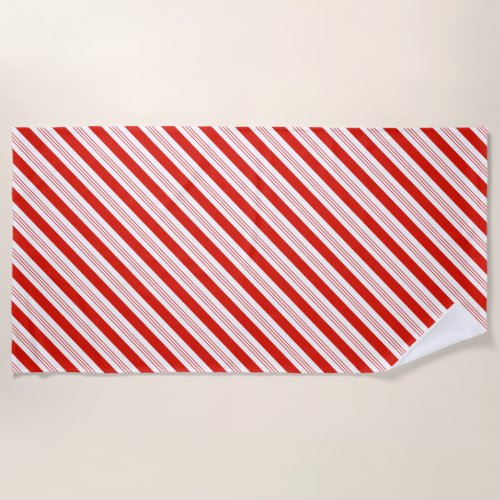 Holiday Christmas candy cane red stripes stylish Beach Towel