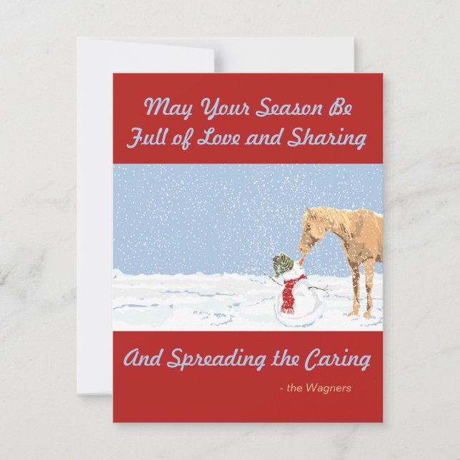 Holiday Christmas Card with Horse and Snowman (Front)