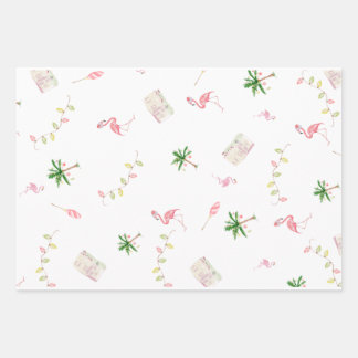Holiday Christmas Coastal Beach Flamingo Palmtree  Wrapping Paper Sheets