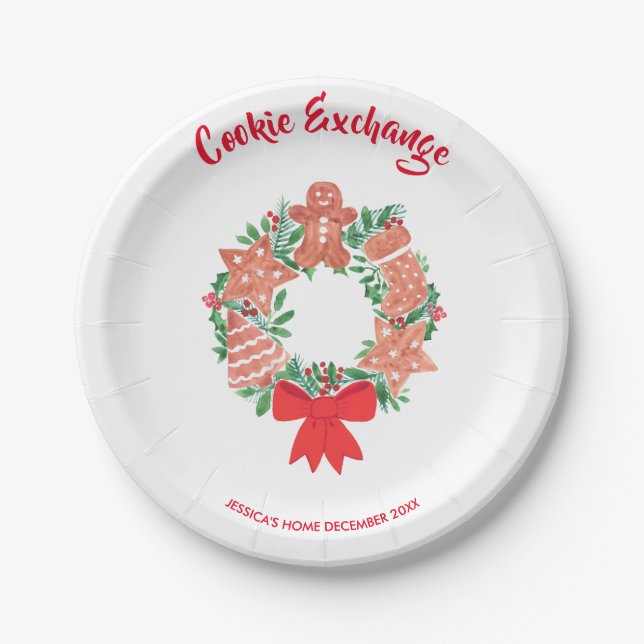 Holiday Christmas Cookie Exchange Party Paper Plates (Front)