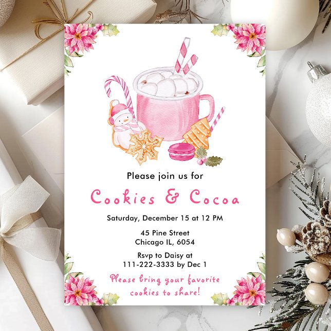 Holiday Christmas Cookies and Cocoa Pink Invitation (Creator Uploaded)