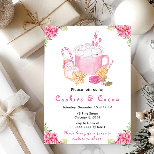 Holiday Christmas Cookies and Cocoa Pink Invitation