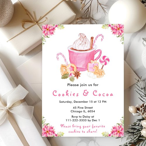 Holiday Christmas Cookies and Cocoa Pink Invitation