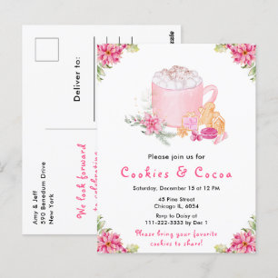 Holiday Christmas Cookies and Cocoa Pink Postcard