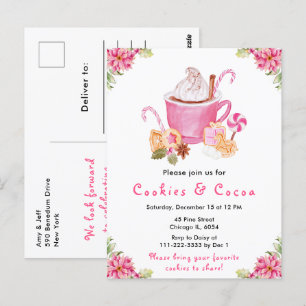 Holiday Christmas Cookies and Cocoa Pink Postcard