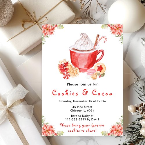 Holiday Christmas Cookies and Cocoa Red Invitation