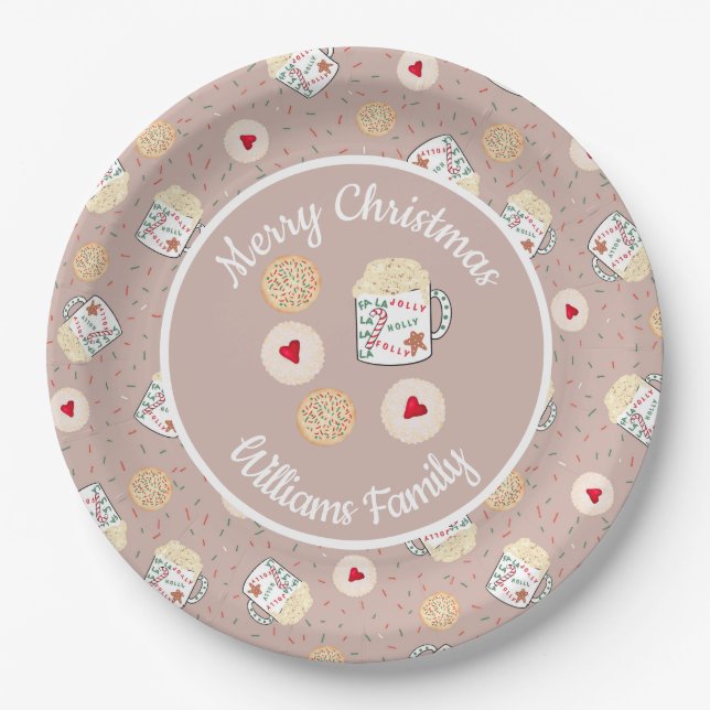 Holiday Christmas Cookies and Hot Cocoa Paper Plates (Front)