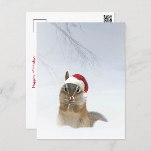 Holiday Christmas Cute Chipmunk in the Snow Postcard. SINGLE CARD