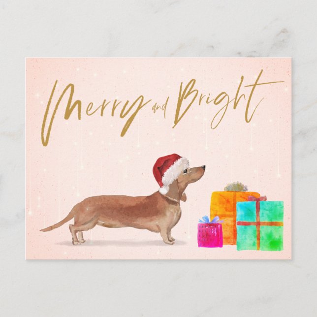Holiday Christmas Dachshund Dog Merry Bright Postcard (Front)