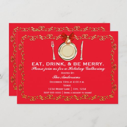 Holiday Christmas Dinner Party Eat Drink Be Merry Invitation