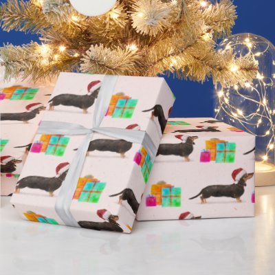Holiday Christmas Dog Dachshund Merry Bright Wrapping Paper