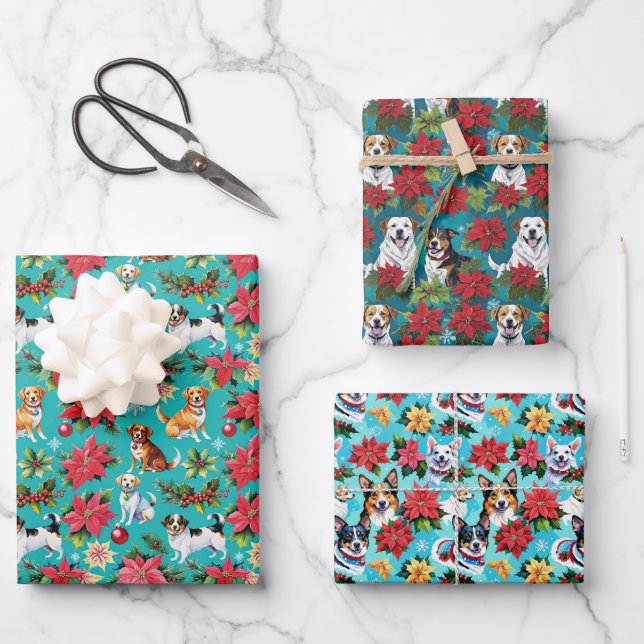 Holiday Christmas Dogs Wrapping Paper Sheets (Front)