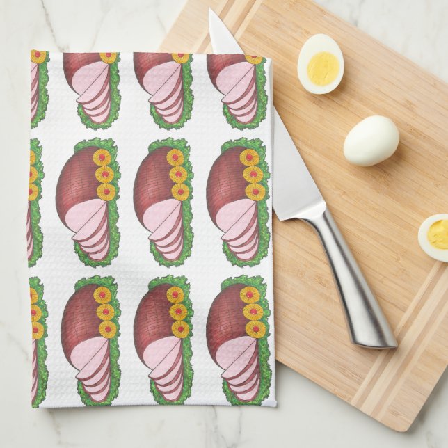 Holiday Christmas Easter Glazed Ham Dinner Food Kitchen Towel (Quarter Fold)