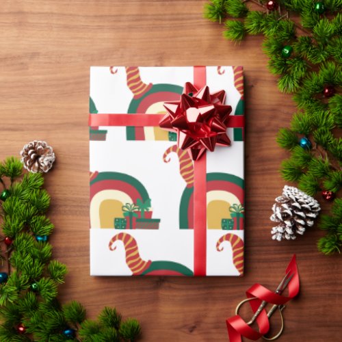 Holiday Christmas Elf Hat Rainbow Gift Wrapping Paper