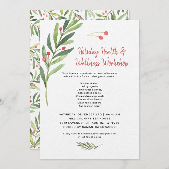 Holiday Christmas Essential Oils Class Workshop Invitation (Front/Back)