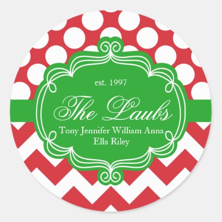 Holiday Christmas Family Name Address Classic Round Sticker