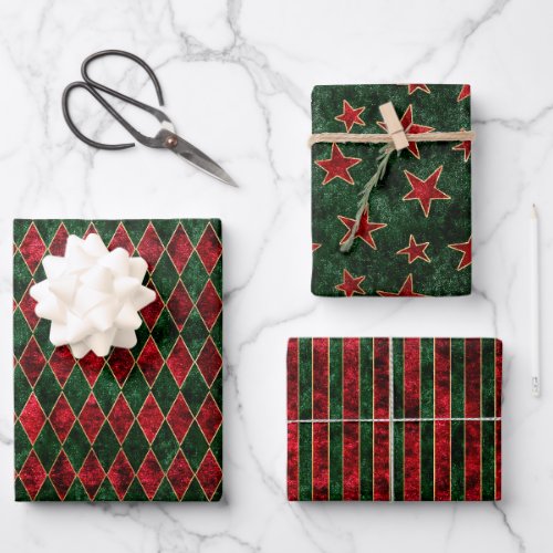 Holiday Christmas Faux Velvet Red Green Xmas Wrapping Paper Sheets