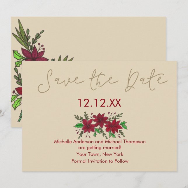 Holiday Christmas Floral Save the Date Invitation (Front/Back)