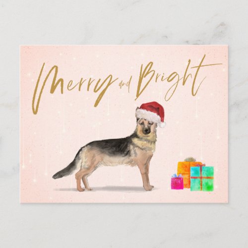 Holiday Christmas German Shepherd Dog Merry Bright Postcard