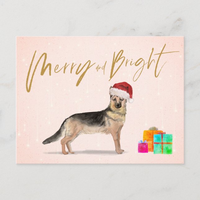 Holiday Christmas German Shepherd Dog Merry Bright Postcard (Front)