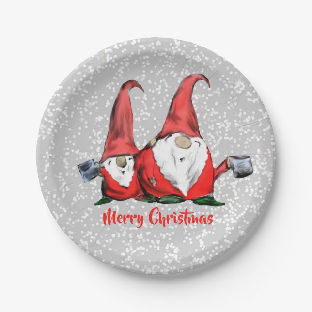 Holiday Christmas Gnomes Jolly Paper Plates (Front)