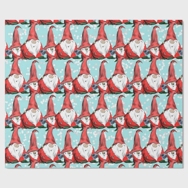 Holiday Christmas Gnomes Jolly Wrapping Paper (Flat)