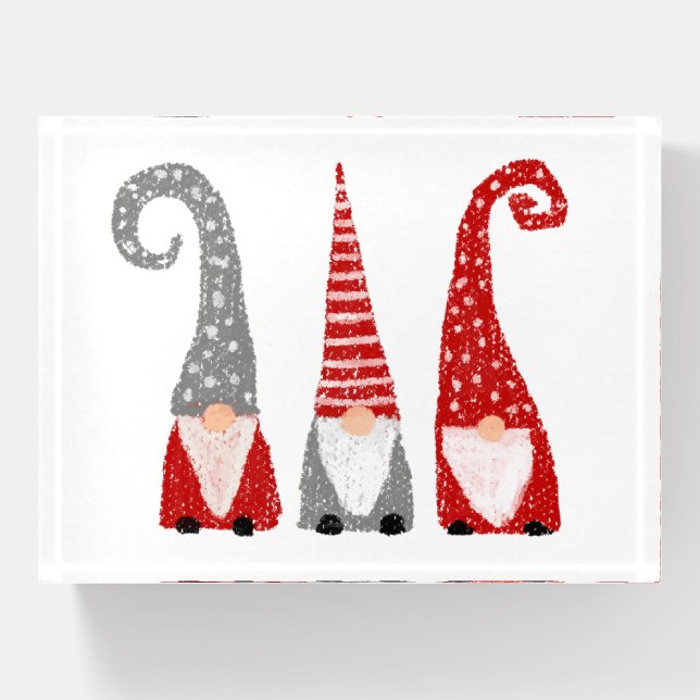 Holiday Christmas Gnomes Red White Gray Swedish Paperweight (Front)