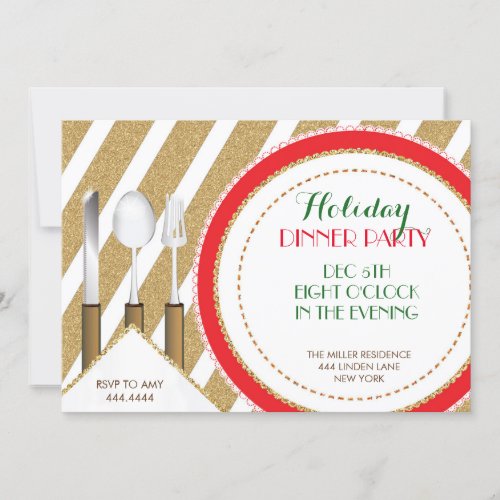 Holiday Christmas Gold Dinner Party Invitations
