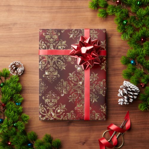 Holiday Christmas Gold Metallic Damask Elegant Wrapping Paper